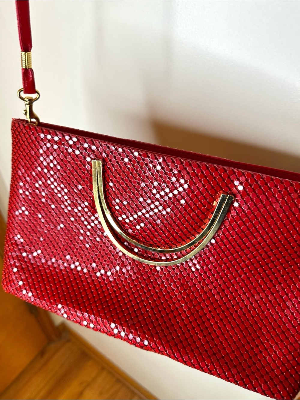 Red Vintage 80s Metal Bag with Gold Ring Handle by Y & S - alumesh